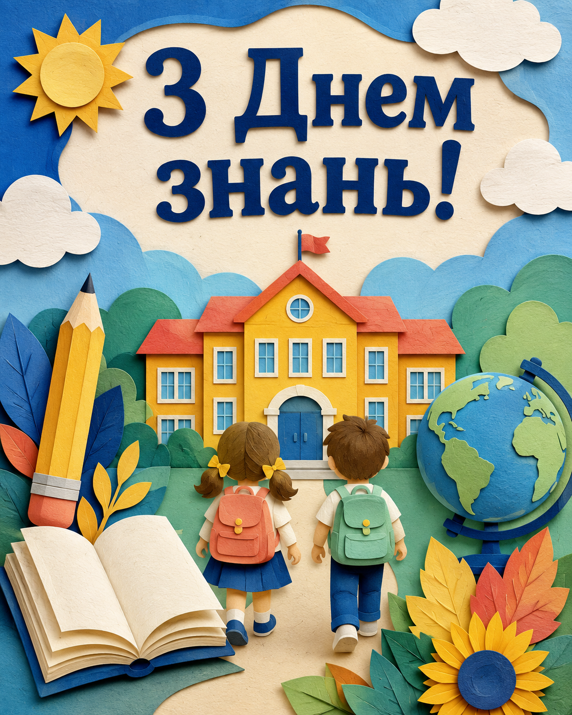Привітання з Днем знань у яскравих листівках