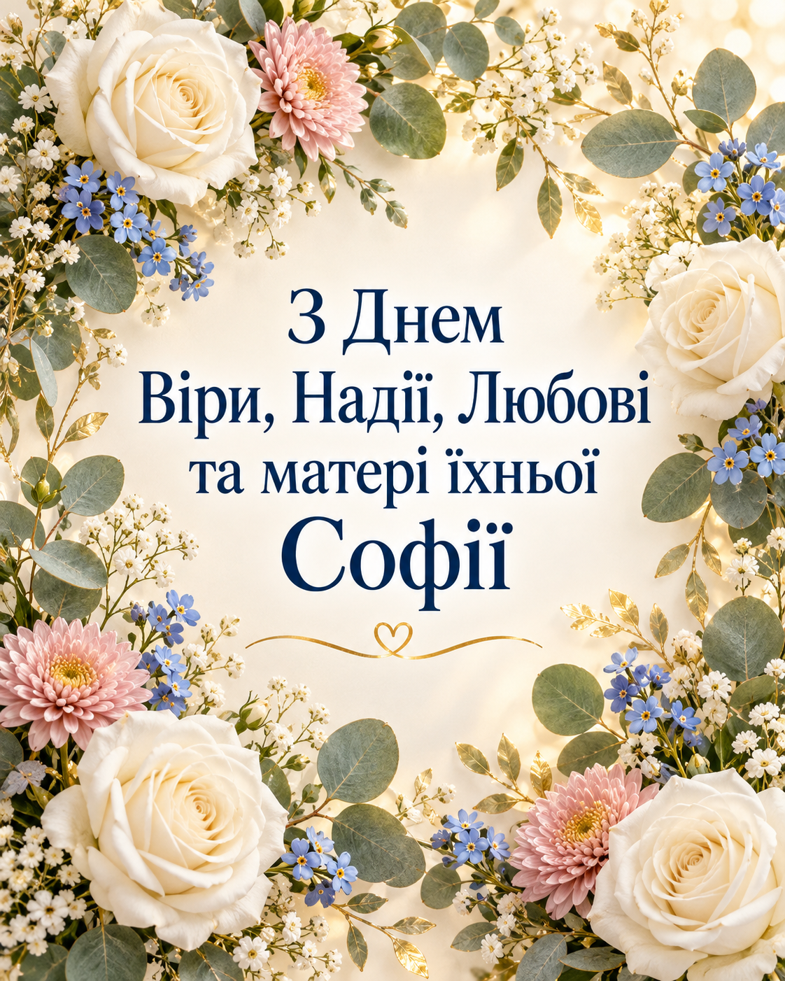 Привітання з Днем Віри, Надії, Любові та матері їхньої Софії 2026 у листівках Привітання з Днем Віри, Надії, Любові та матері їхньої Софії 2026 у листівках
