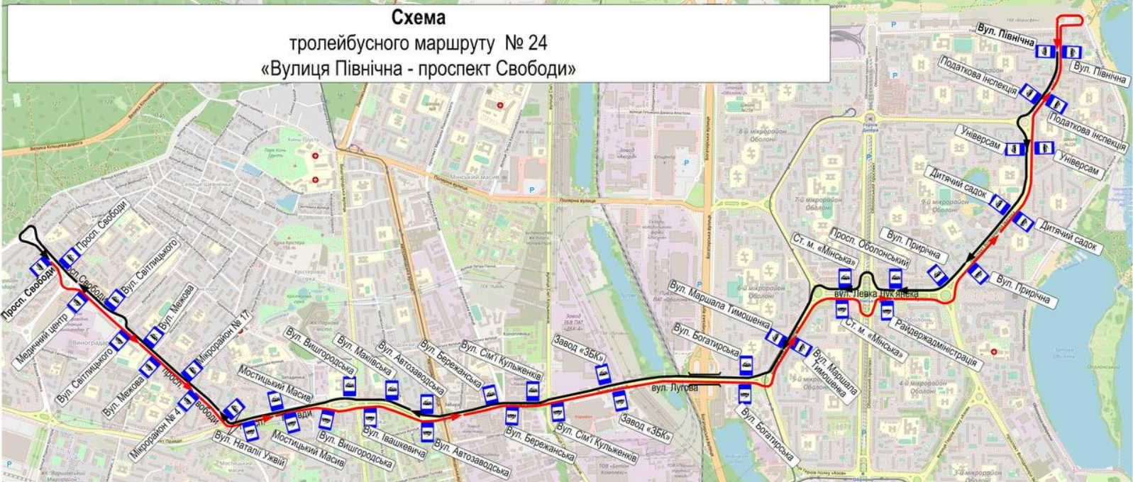 Тролейбус №24 Київ: схема маршруту