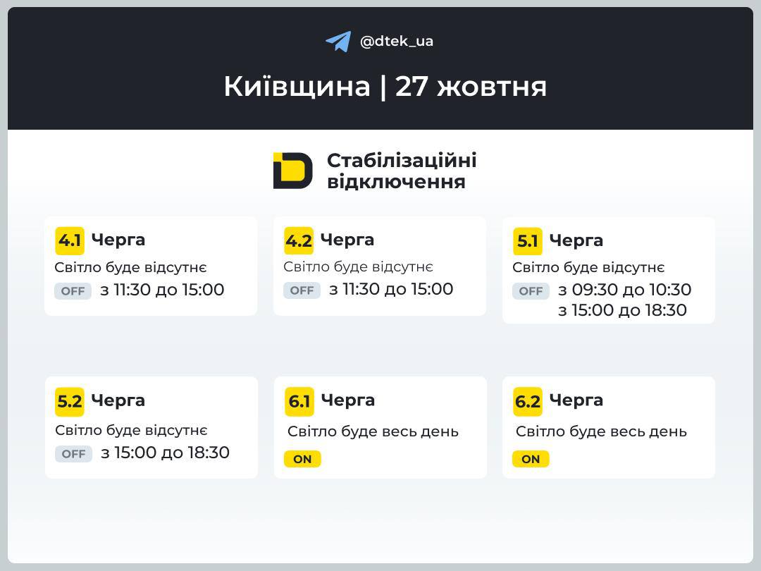 ДТЕК У Києві та Київській області впровадлили графіки стабілізаційних відключень