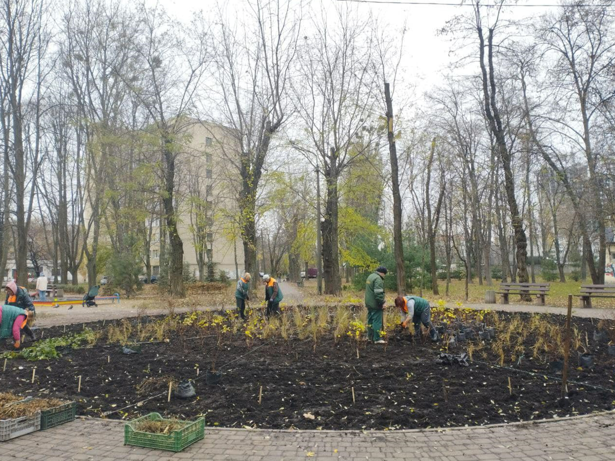У Куренівському парку та сквері на Солом'янці висадили дерева та кущі: фото