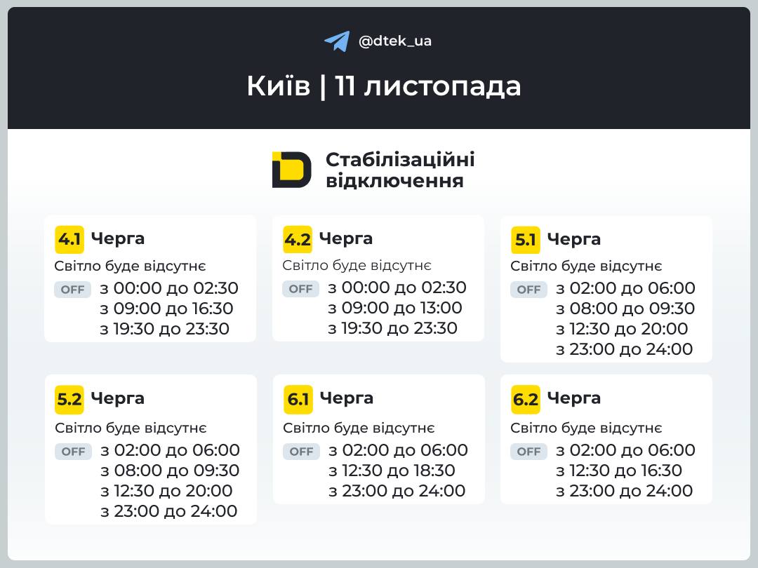 У Києві та області 11 листопада діють стабілізаційні відключення світла У Києві та області 11 листопада діють стабілізаційні відключення світла