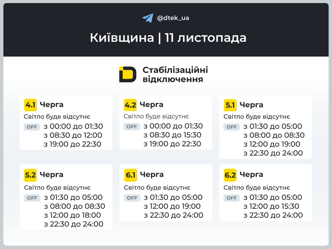 У Києві та області 11 листопада діють стабілізаційні відключення світла У Києві та області 11 листопада діють стабілізаційні відключення світла