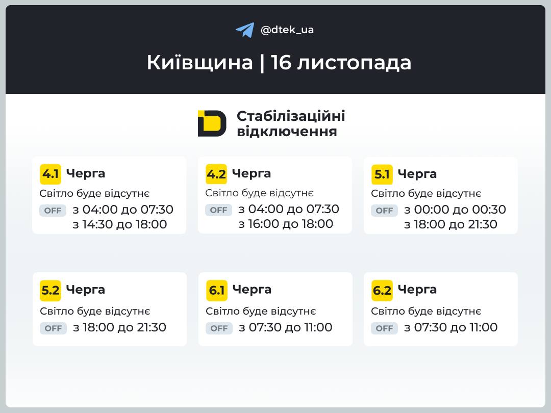 Відключення світла в області 16 листопада Відключення світла в області 16 листопада
