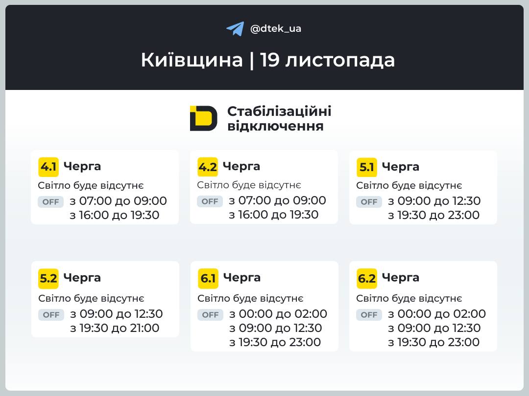 Відключення світла у Києві та області 19 листопада
