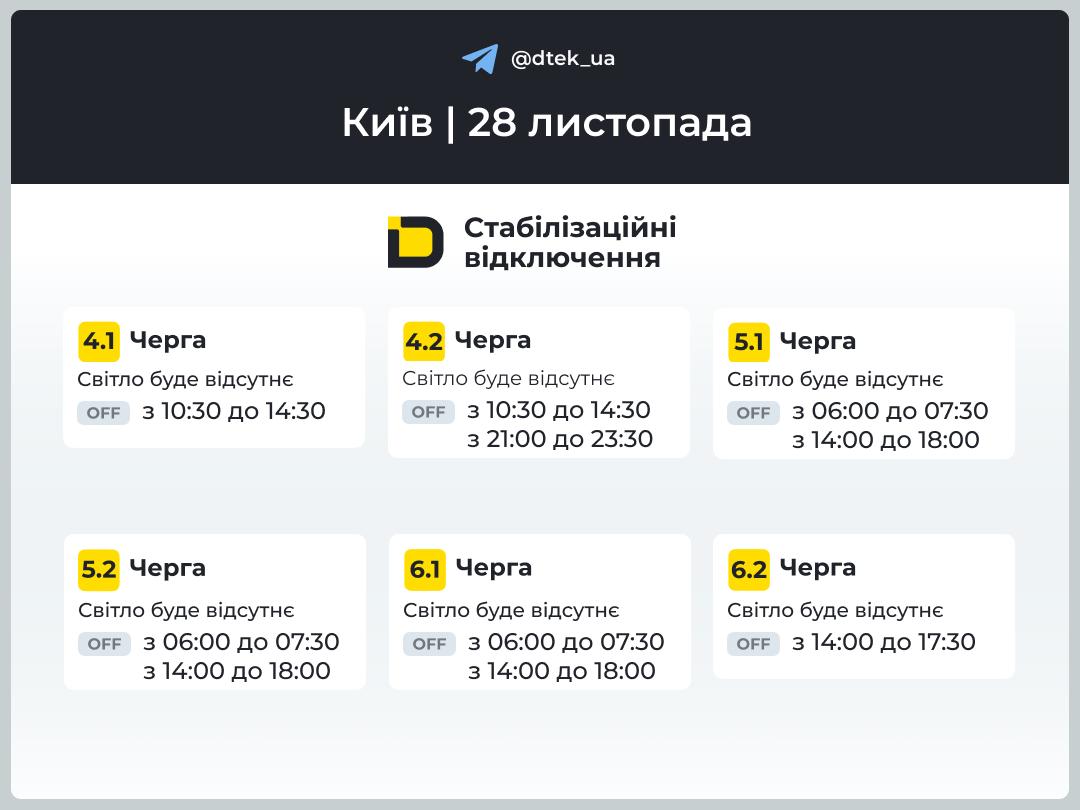 Відключення світла у Києві та області 28 листопада Відключення світла у Києві та області 28 листопада